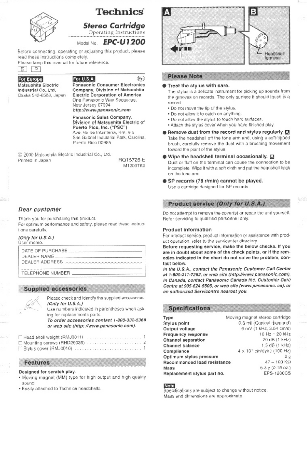 Panasonic EPC-U1200PK User Manual