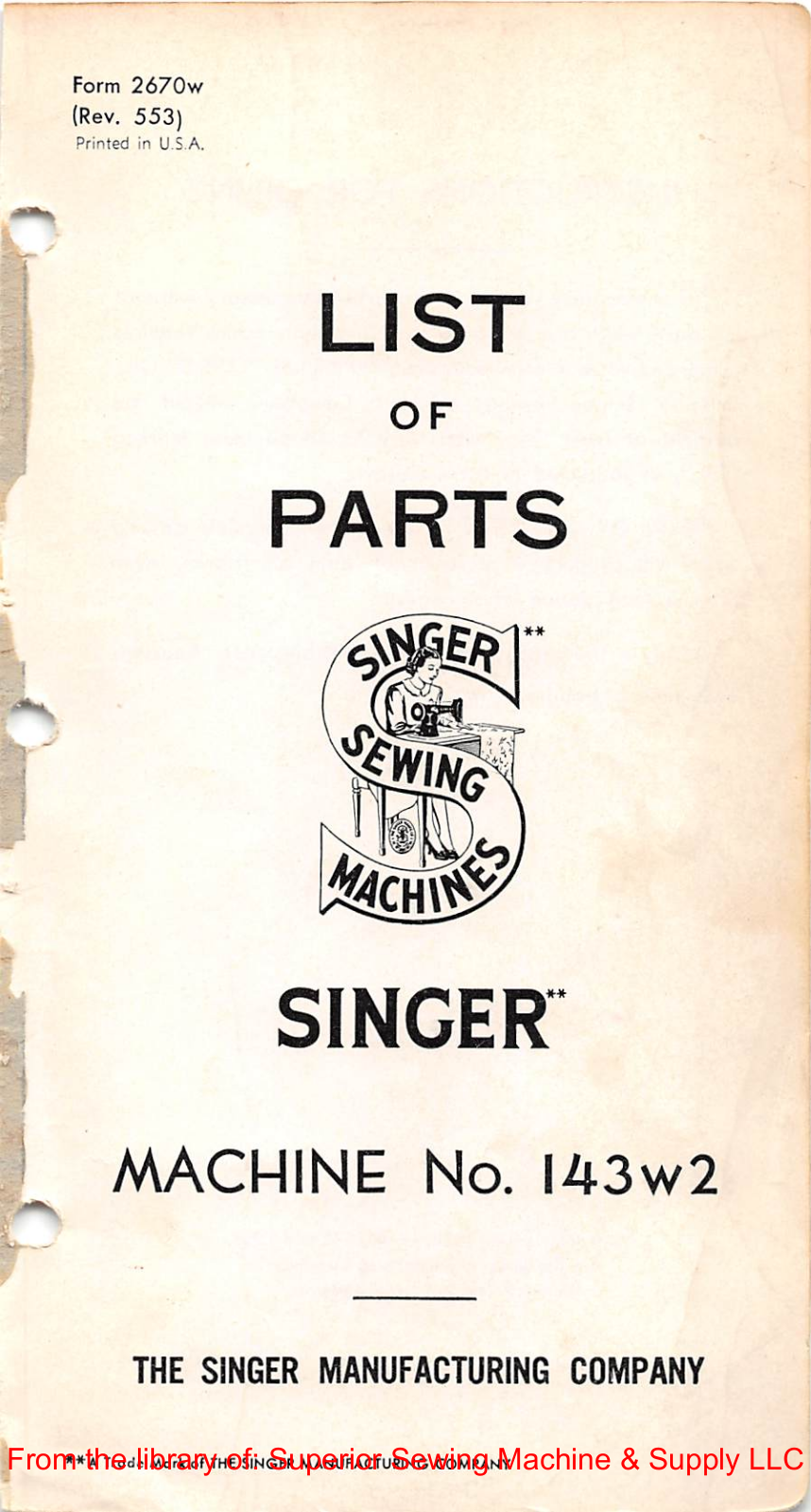 Singer 143W2 Manual
