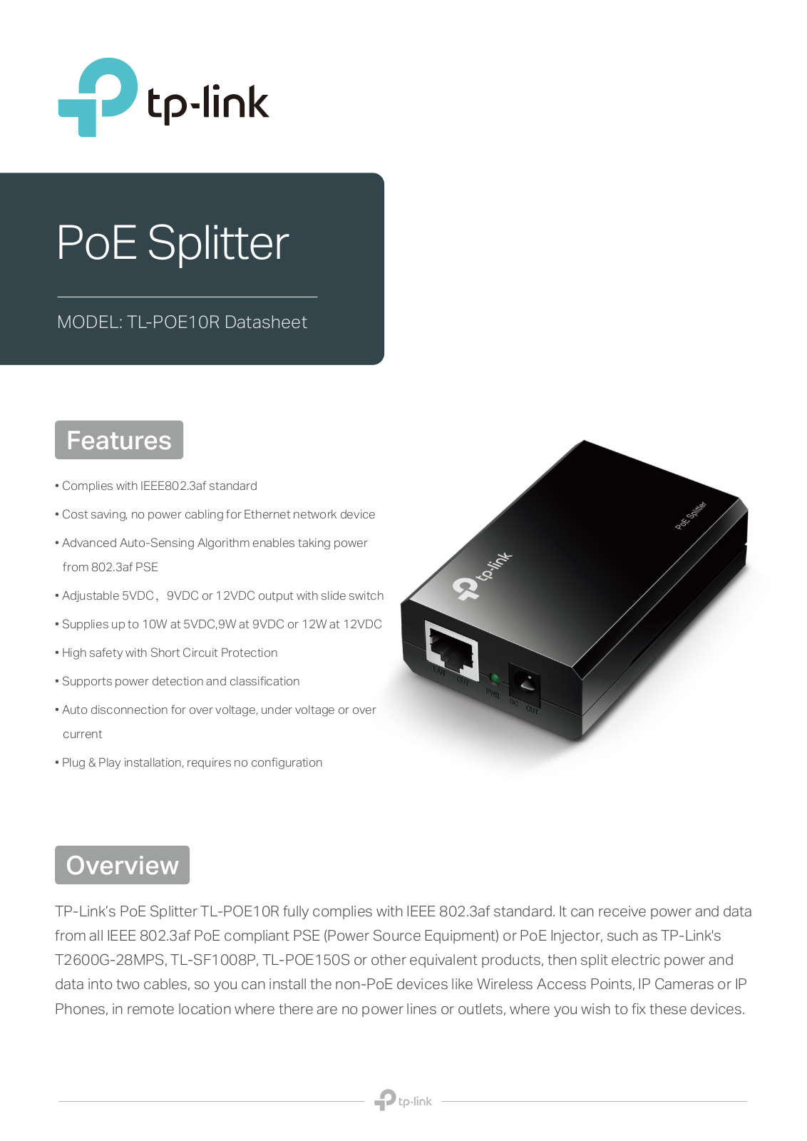 TP-Link TL-POE10R Specsheet