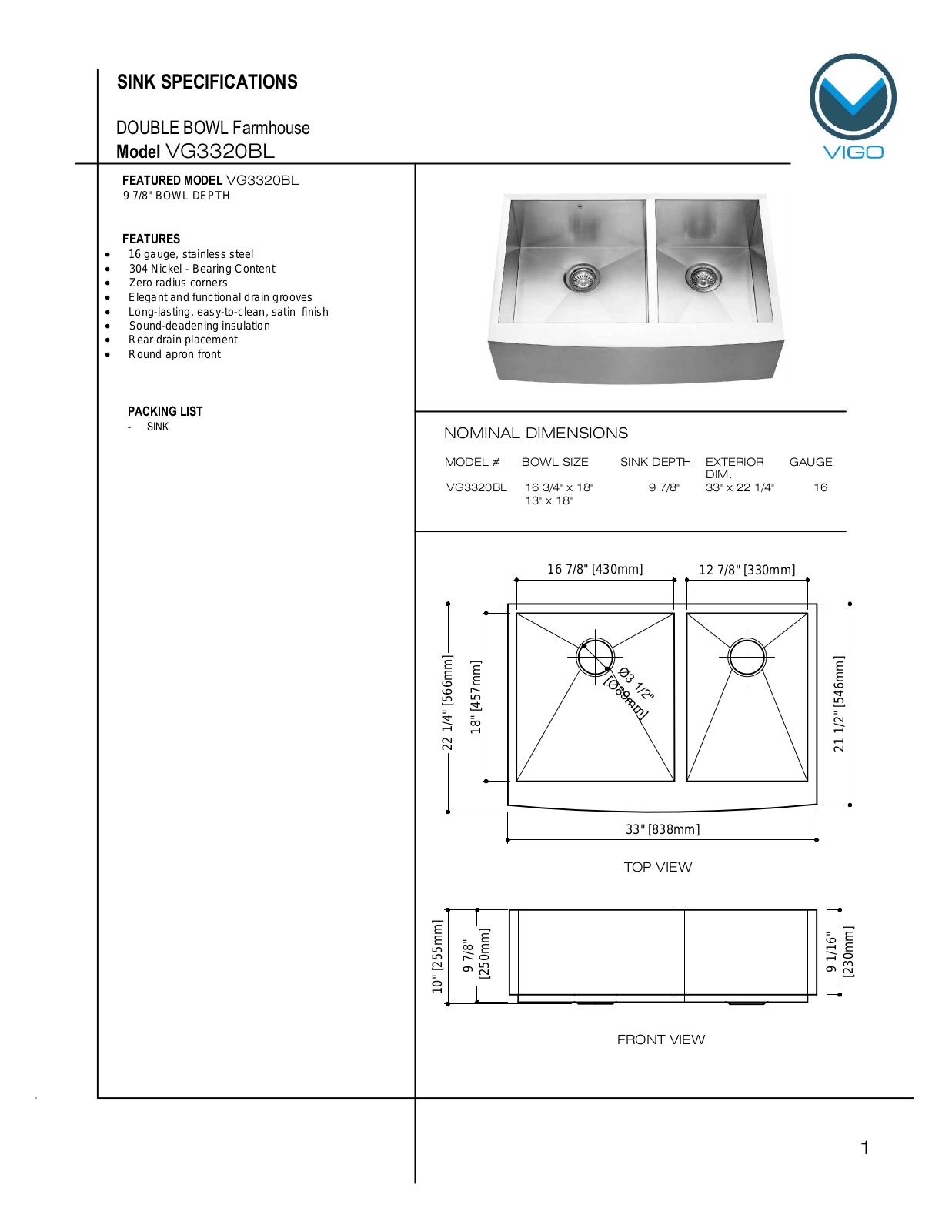 Vigo VG3320BL User Manual