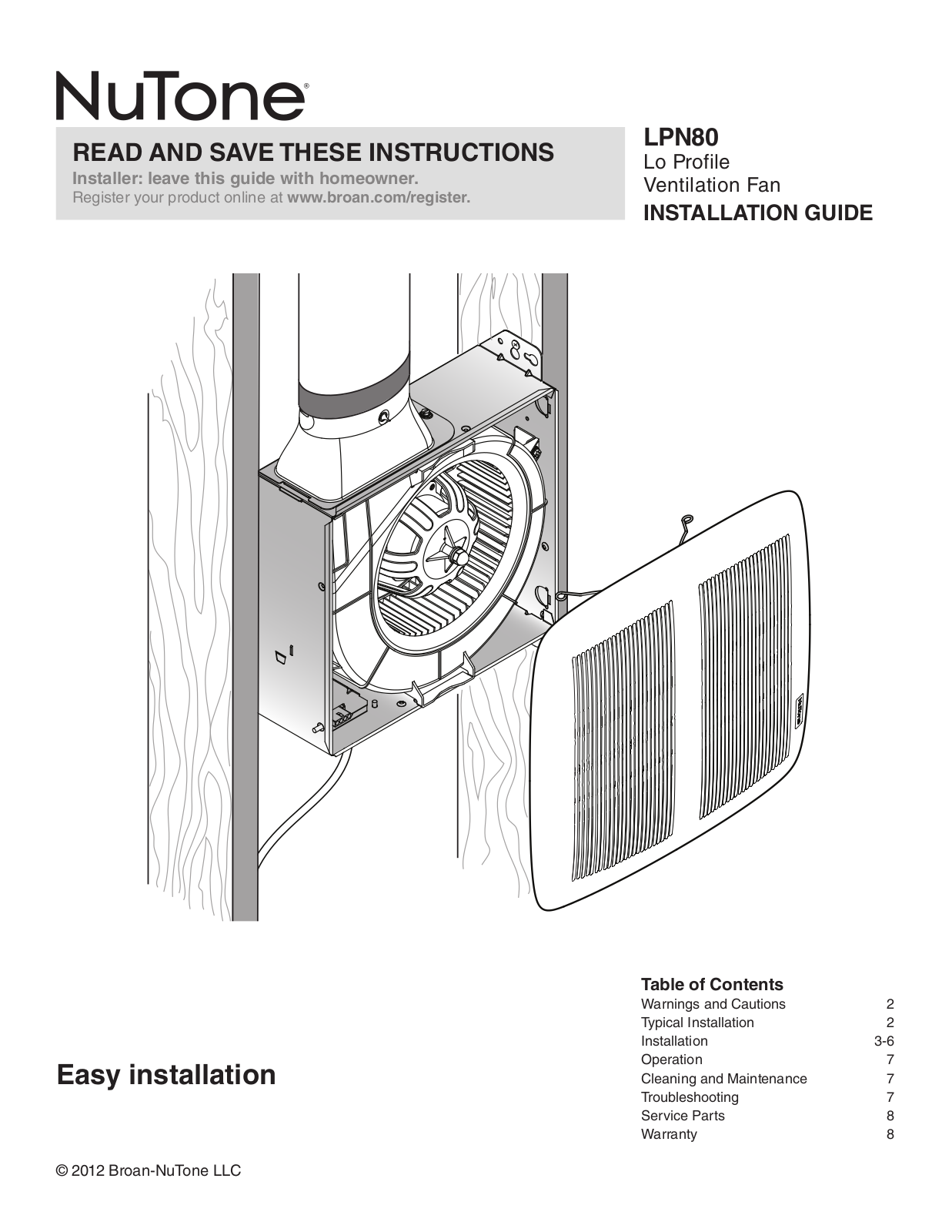 NuTone LPN80 Quick Start Manual