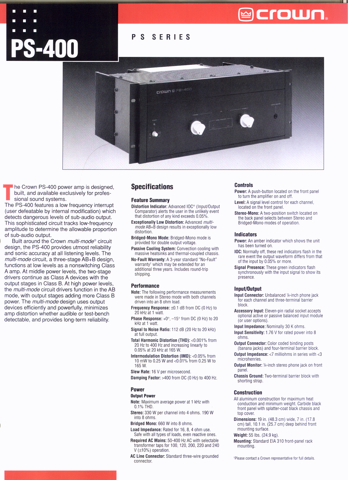 Crown Audio PS-400 User Manual