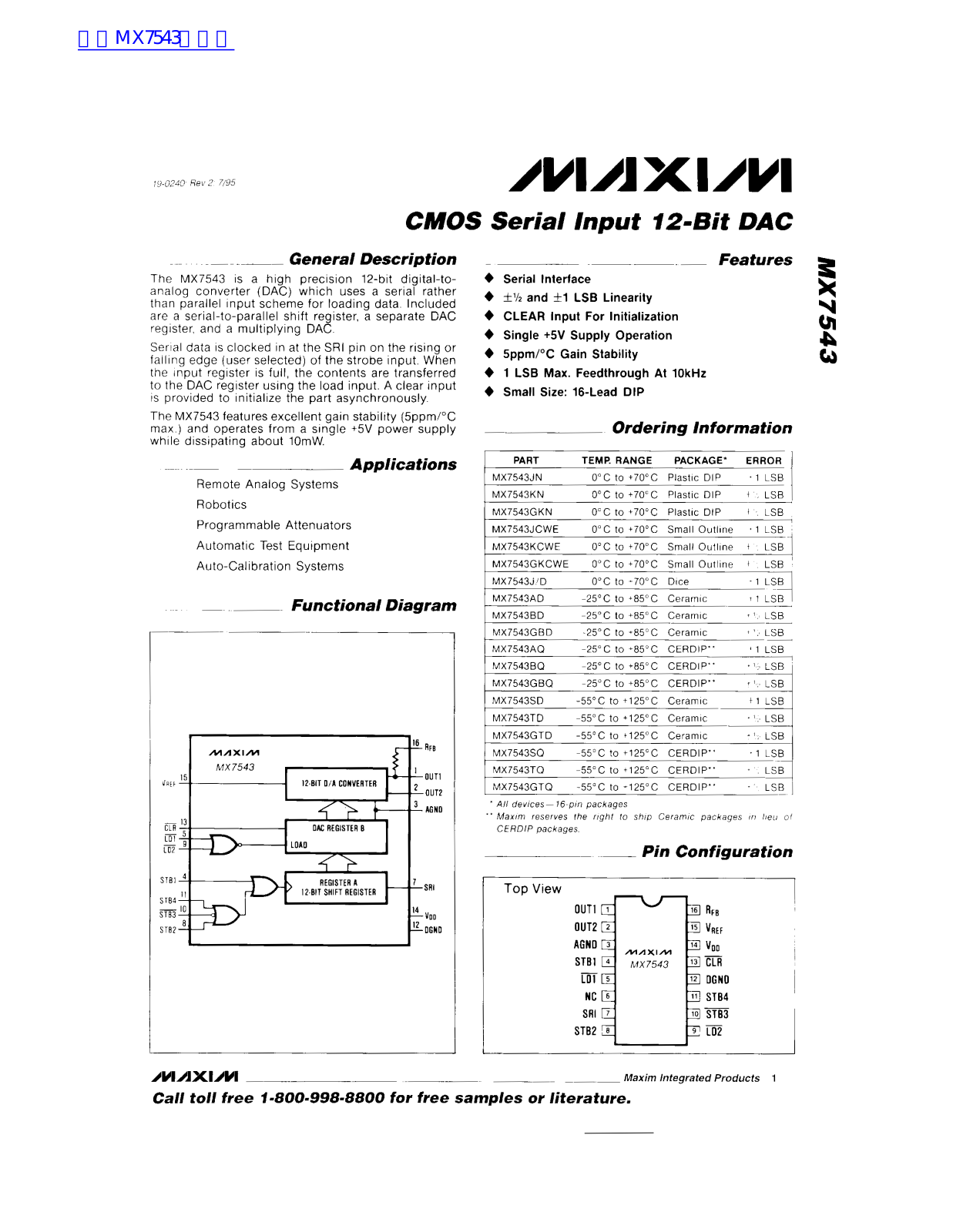 MAXIM MX7543 Technical data