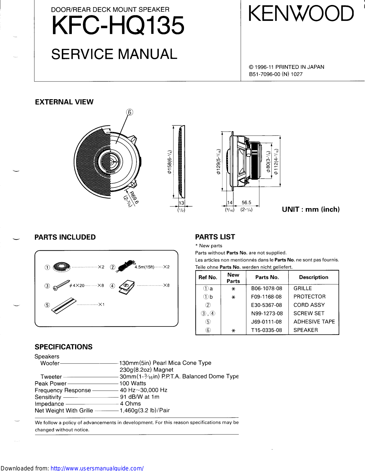 KENWOOD KFC-HQ135 User Manual