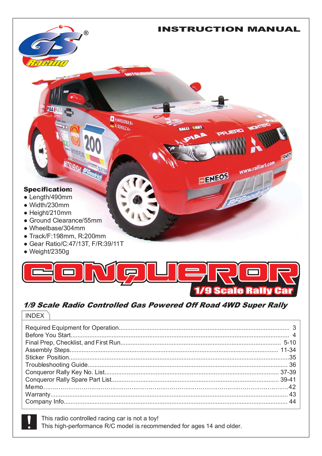 GS Racing Conqueror User guide - ManualMachine.com