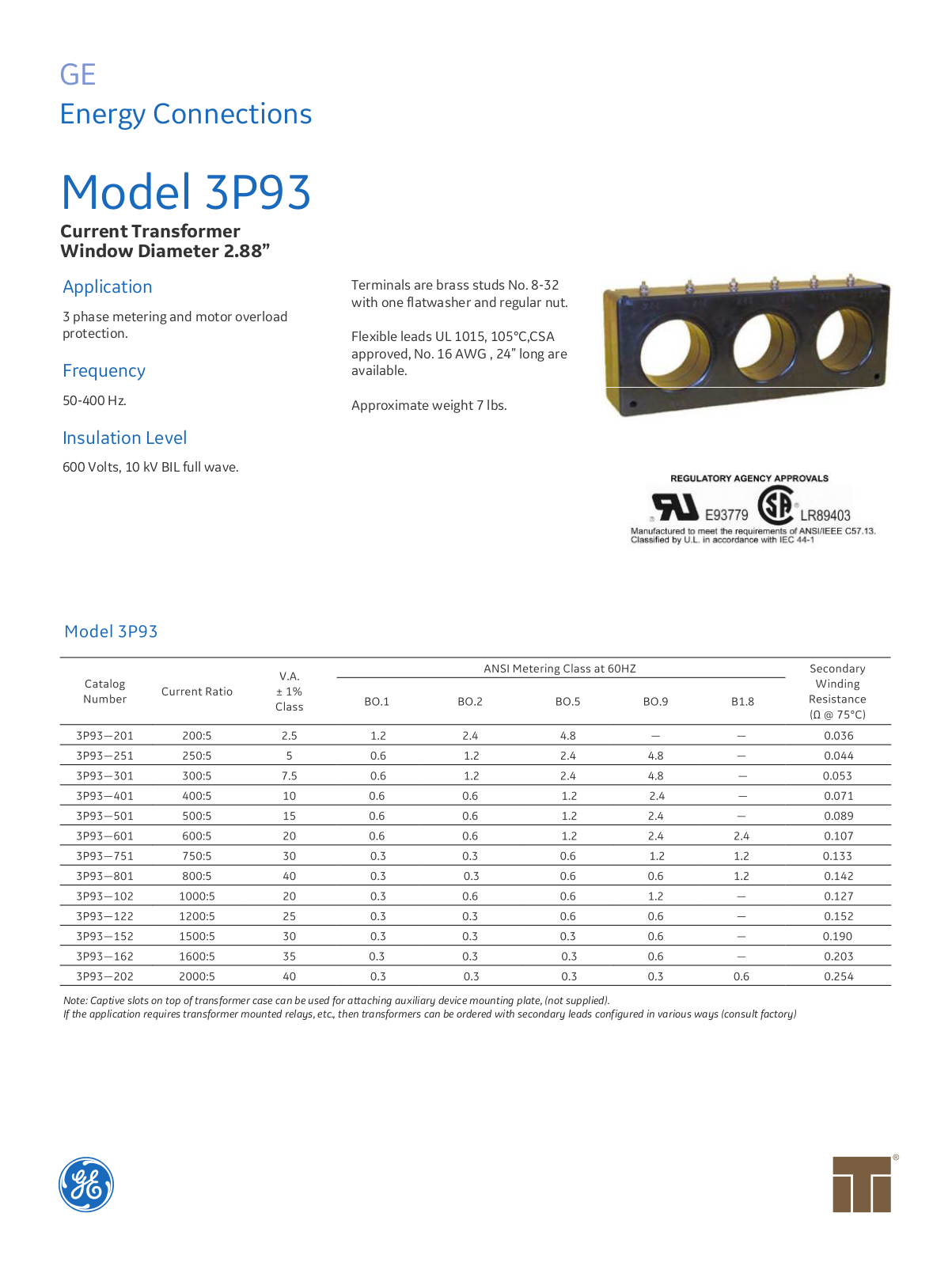 Instrument Transformer, Div of GE 3P93 Data Sheet - ManualMachine.com