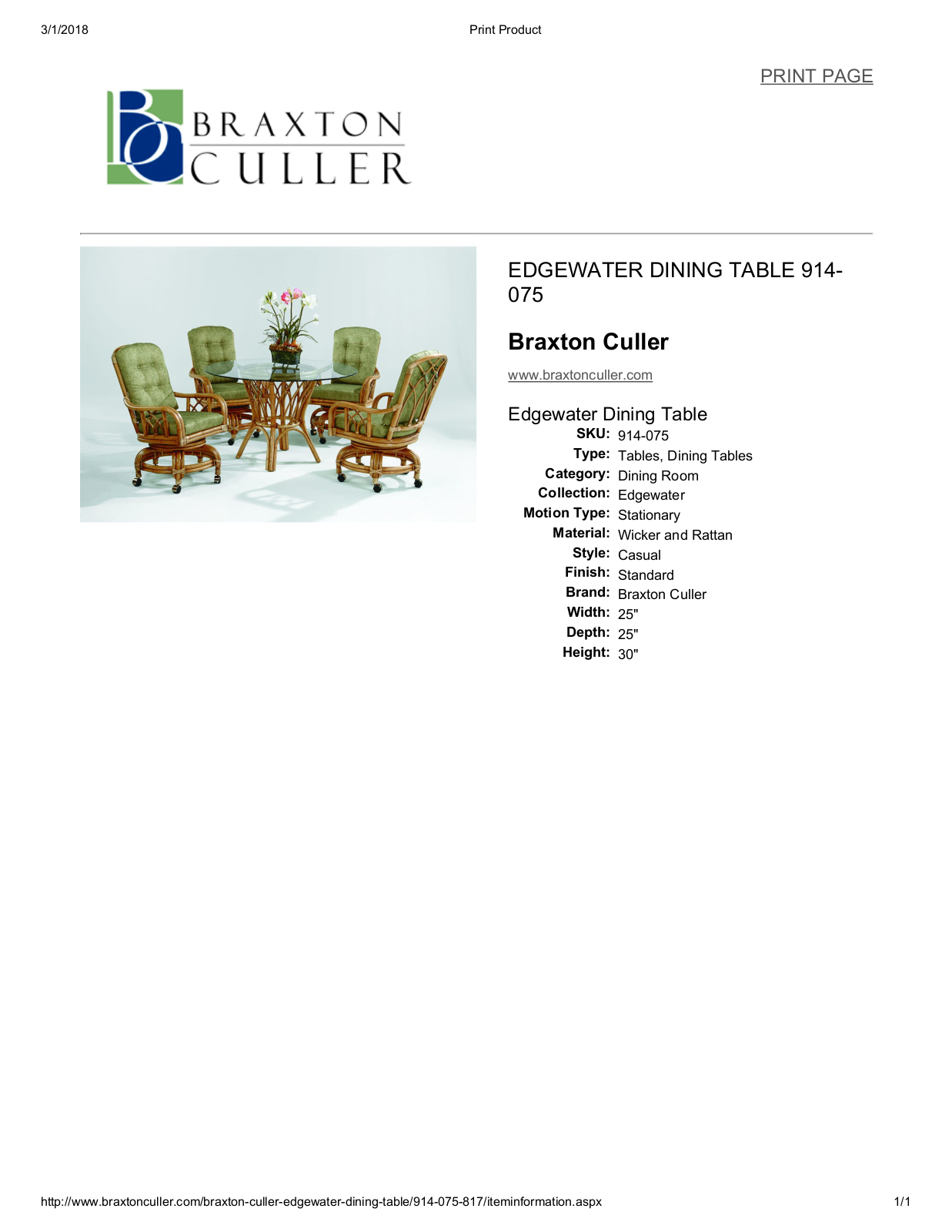 Braxton Culler BXCL1612 Specifications - ManualMachine.com