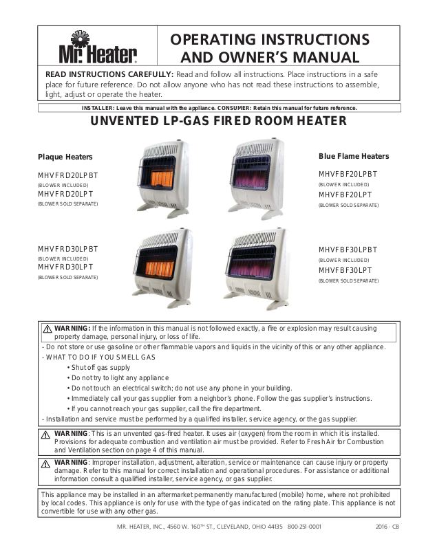 Mr. Heater MHVFB30LPT, MHVFB20LPT User Manual