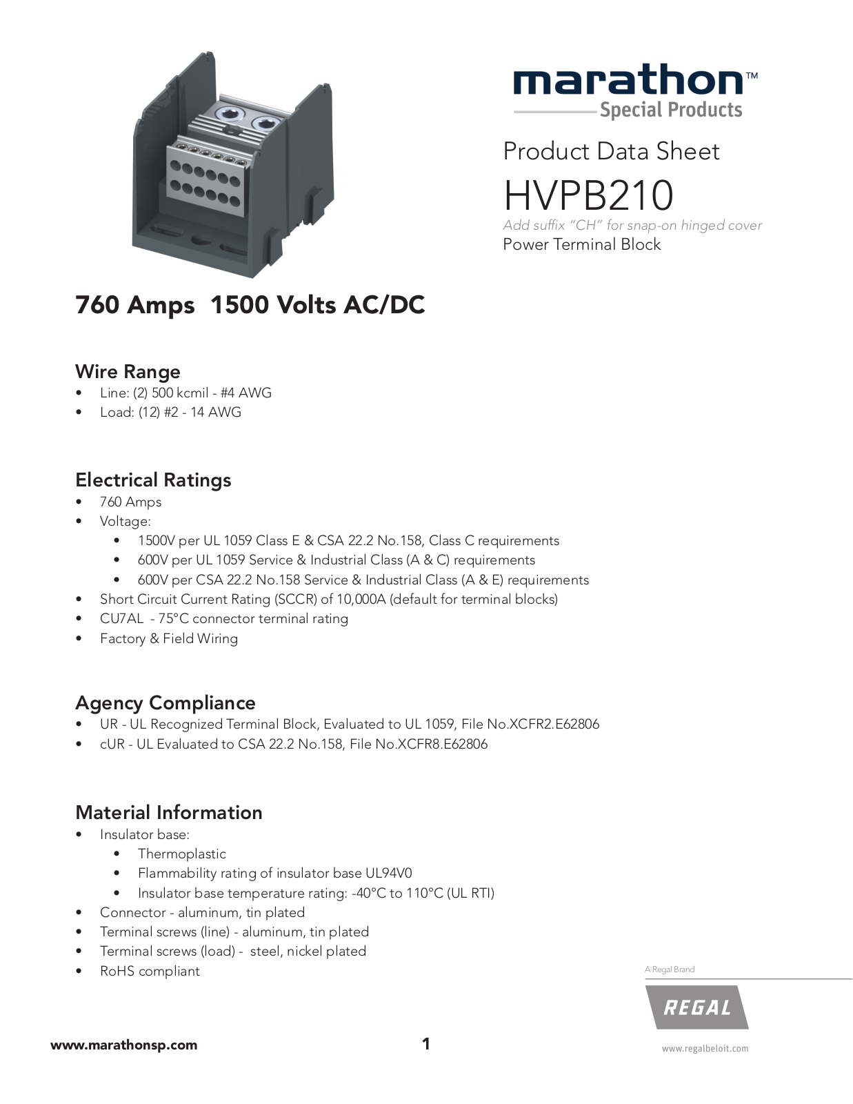 Marathon Special Products HVPB210 Data Sheet