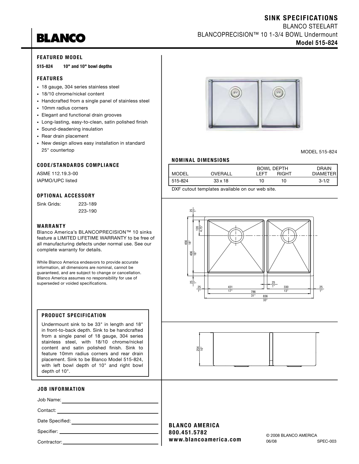 Blanco 515-824 User Manual