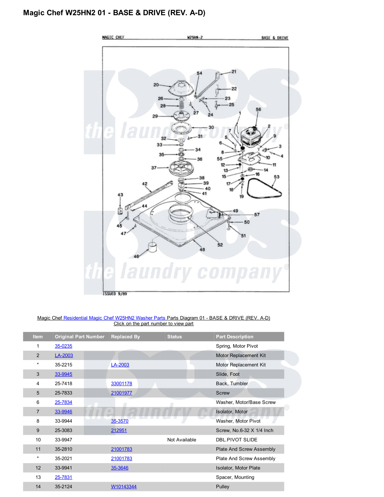 Magic Chef W25HN2 Parts Diagram