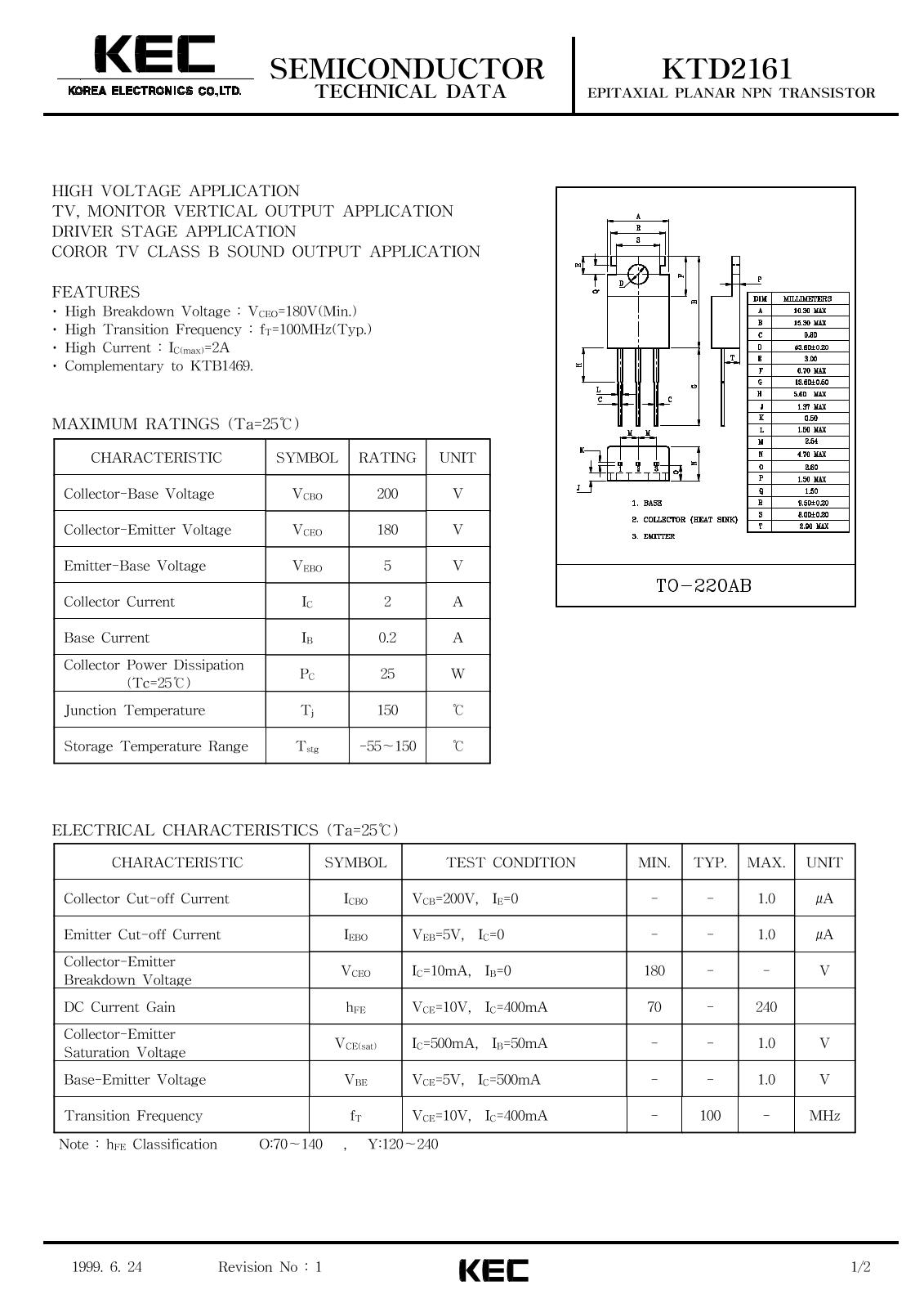 KEC KTD2161 Datasheet