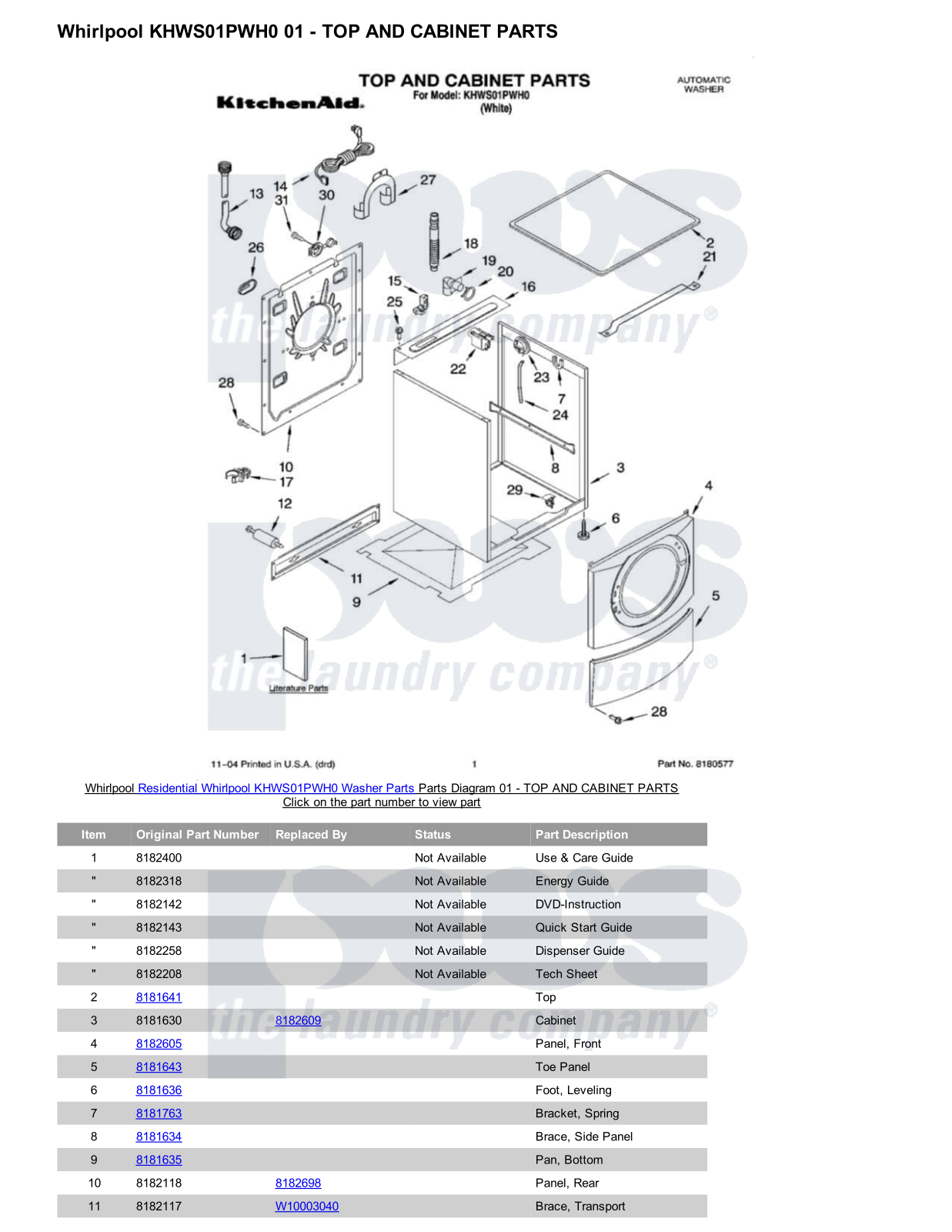 Whirlpool KHWS01PWH0 Parts Diagram