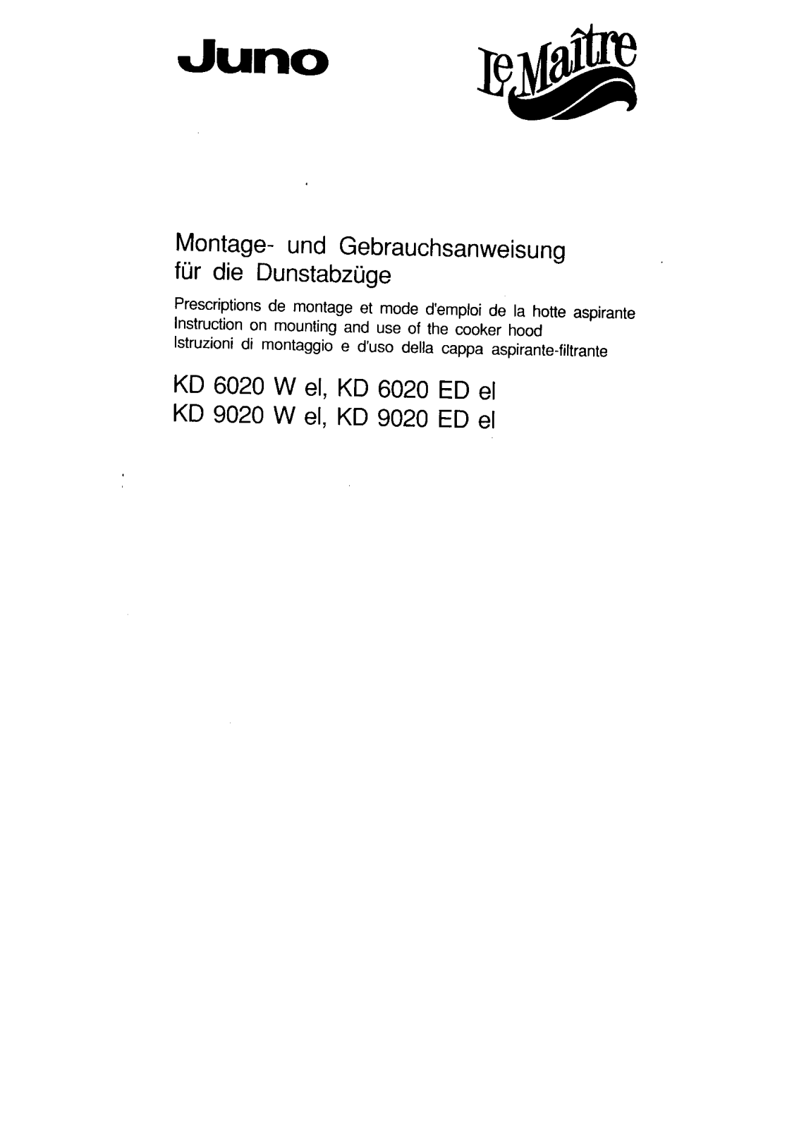 JUNO KD6020SWEL, KD6020WEL, KD9020EDEL User Manual