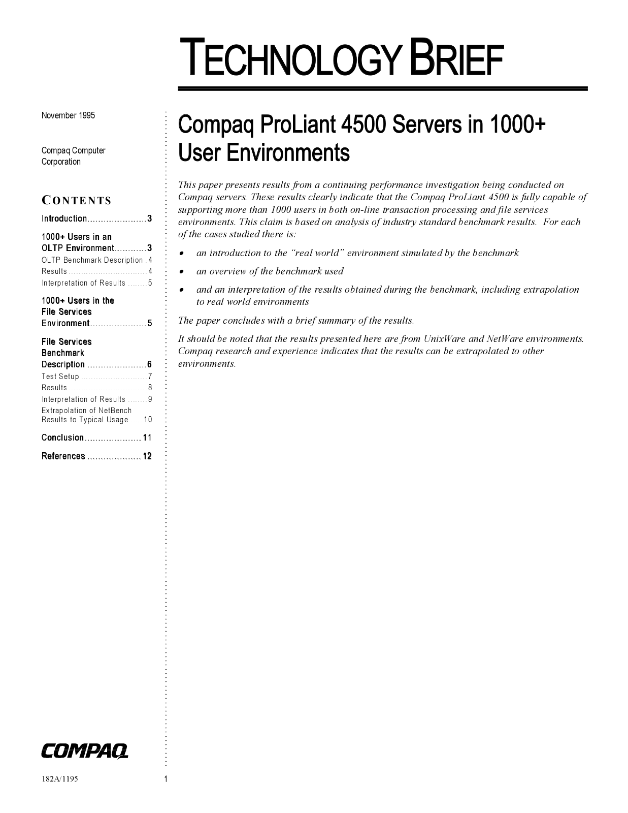 HP COMPAQ PROLIANT 4500 SERVER User Manual