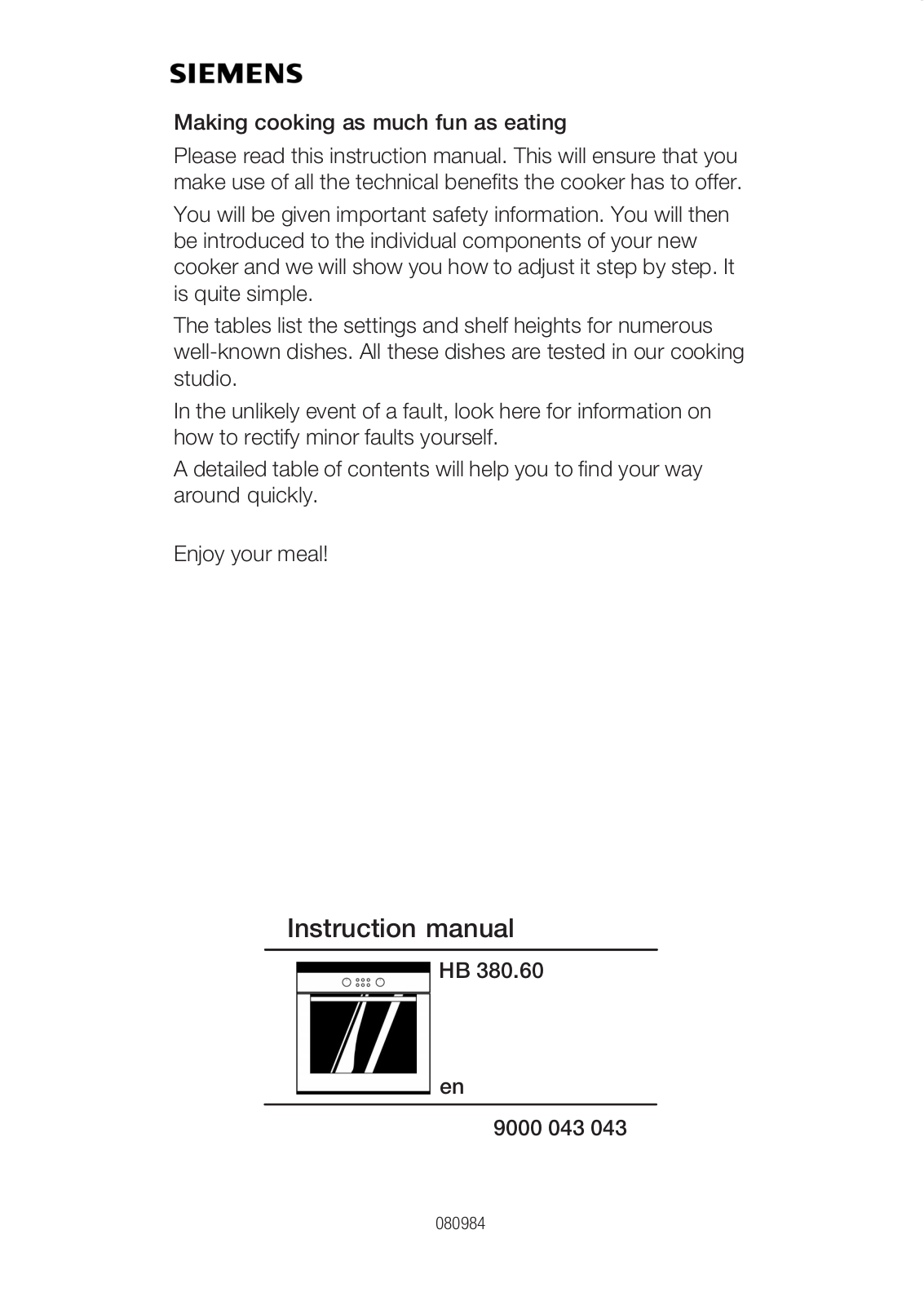 Siemens HB380560, HB380660, HB380260, HB380460 Instruction manual