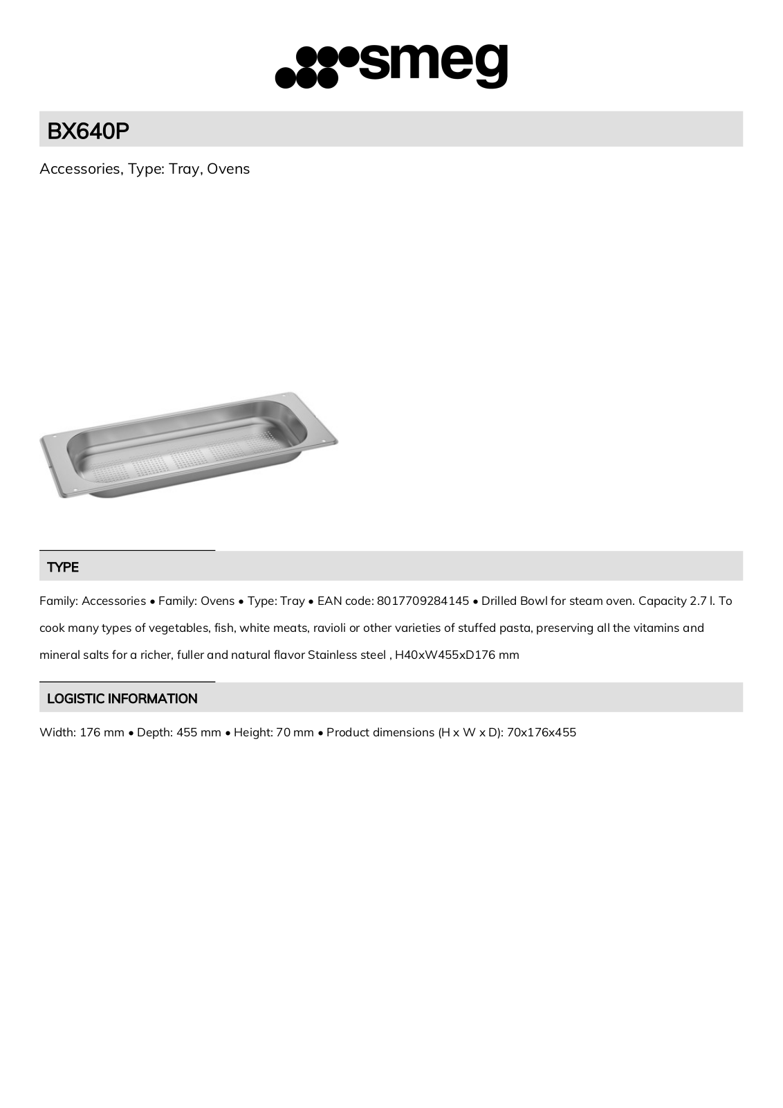 Smeg BX640P Technical sheet