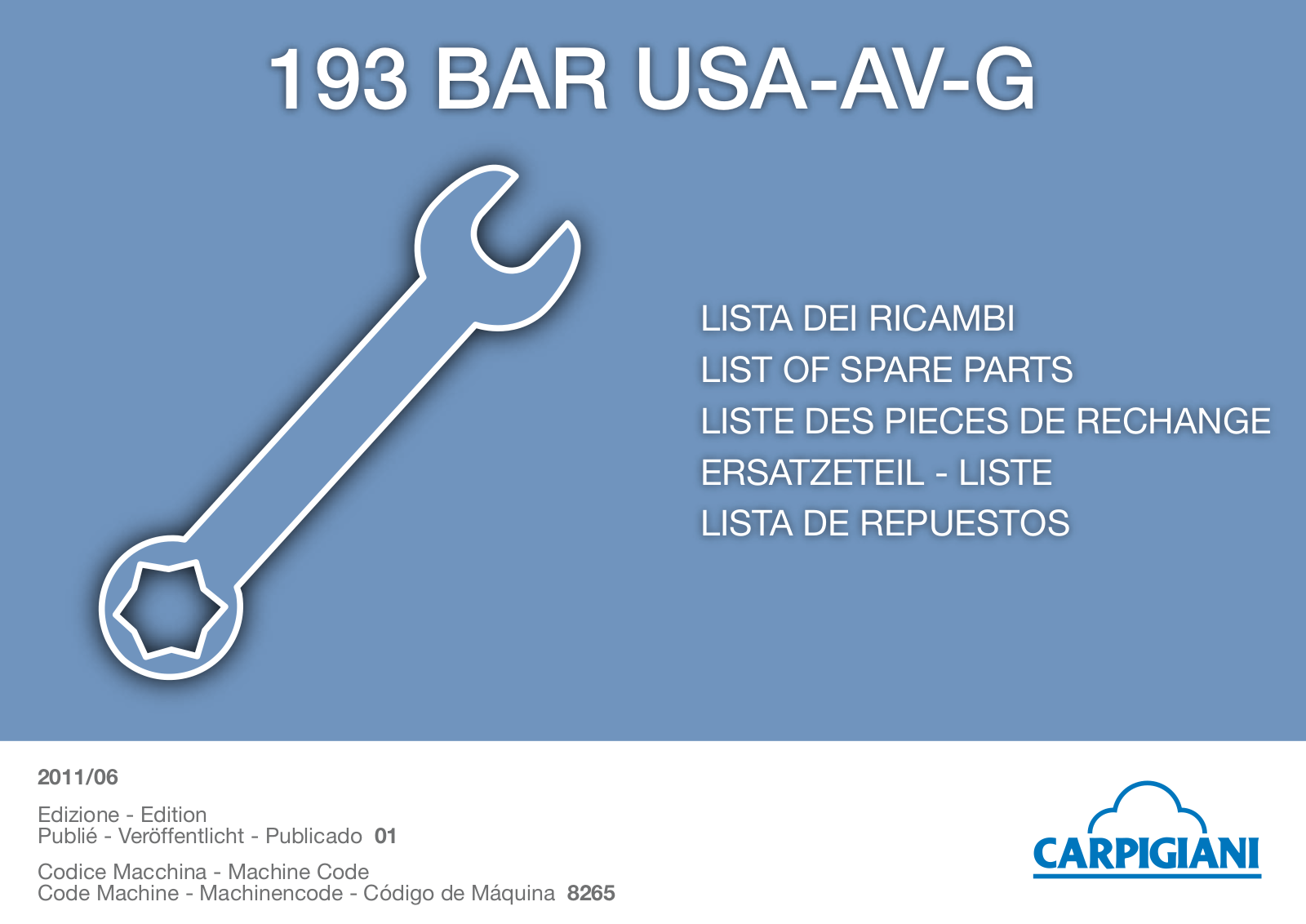 Carpigiani 193 BAR USA-AV-G Parts Manual