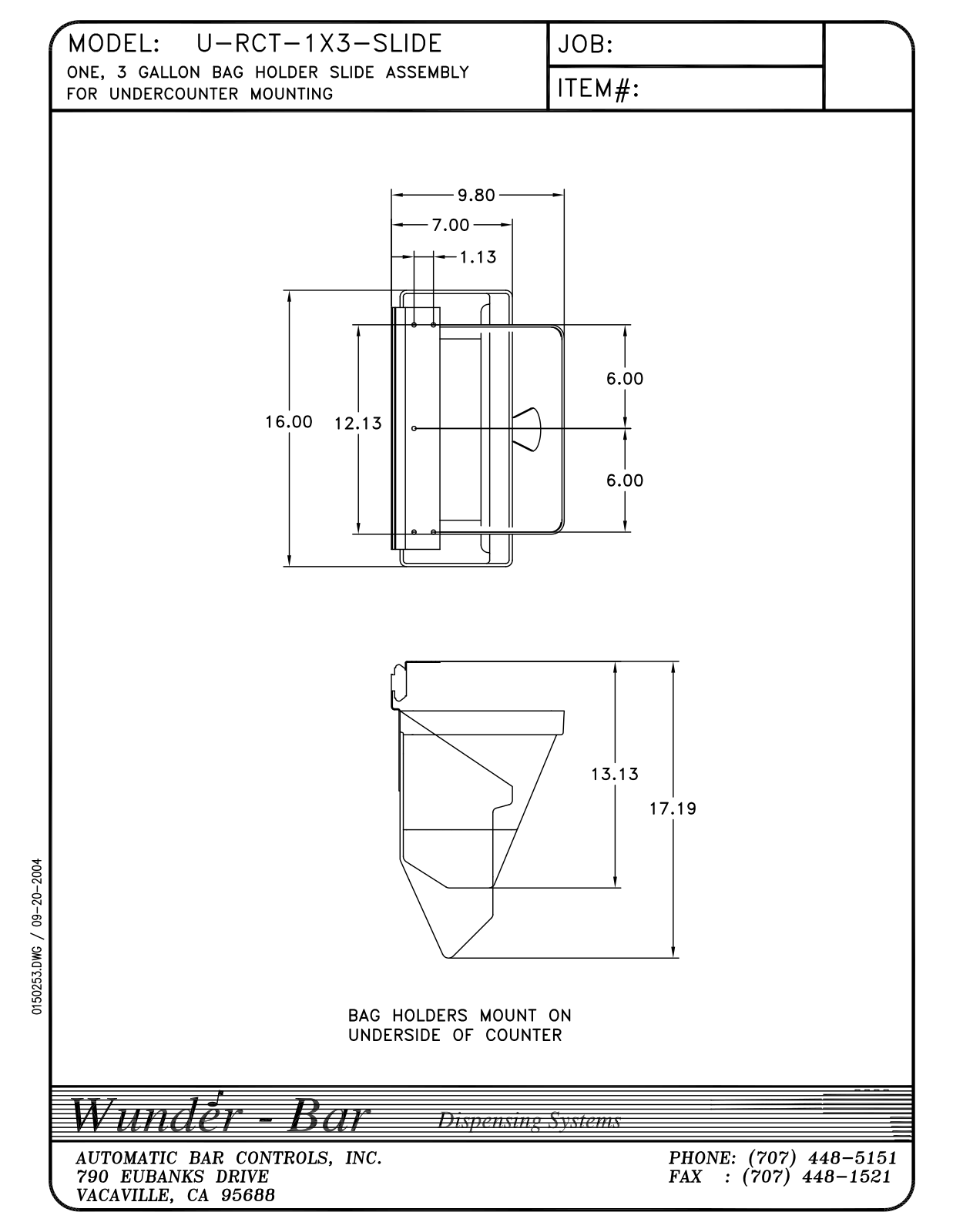 Wunder Bar U-RCT-1X3-SLIDE Shematics