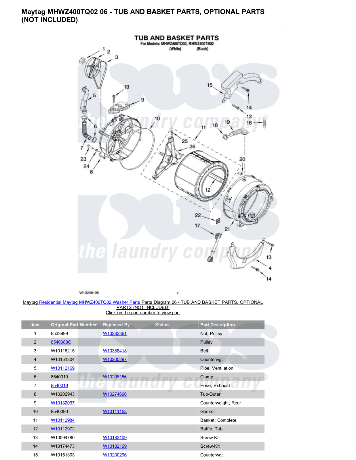 Maytag MHWZ400TQ02 Parts Diagram