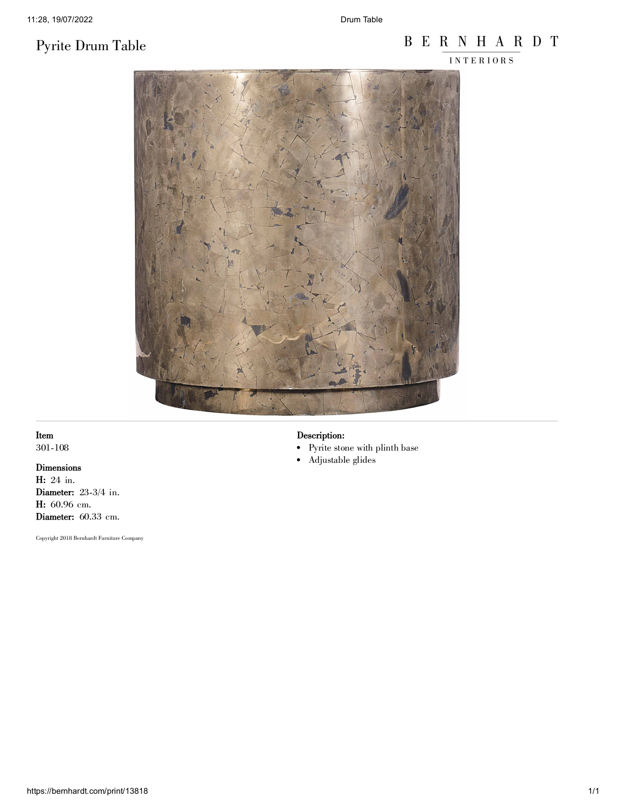 Bernhardt BHT12912 Specifications - ManualMachine.com