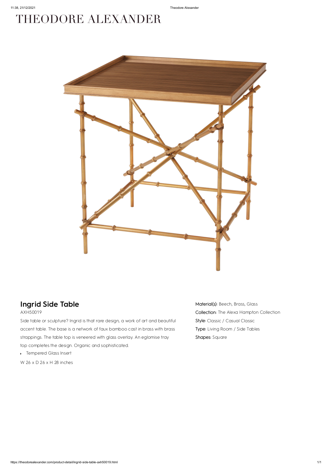 Theodore Alexander FPLJ3576 Specifications - ManualMachine.com