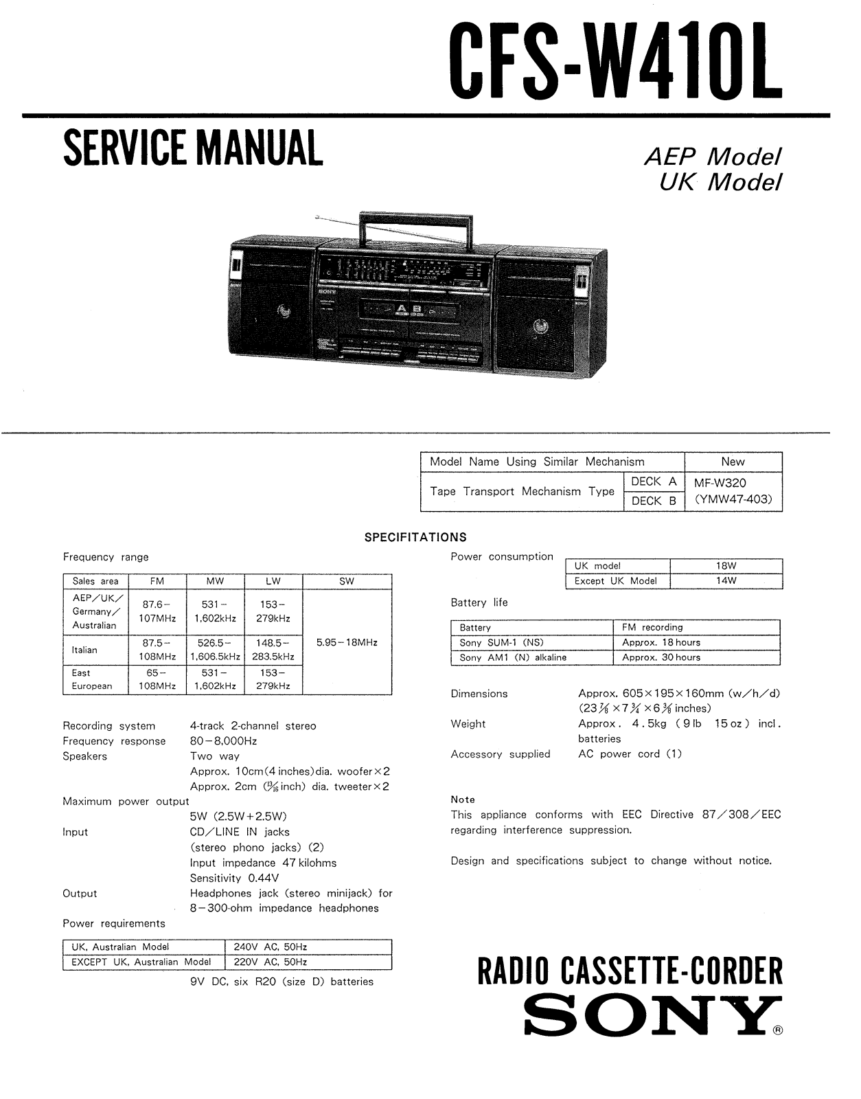 Sony CFSW-410-L Service manual