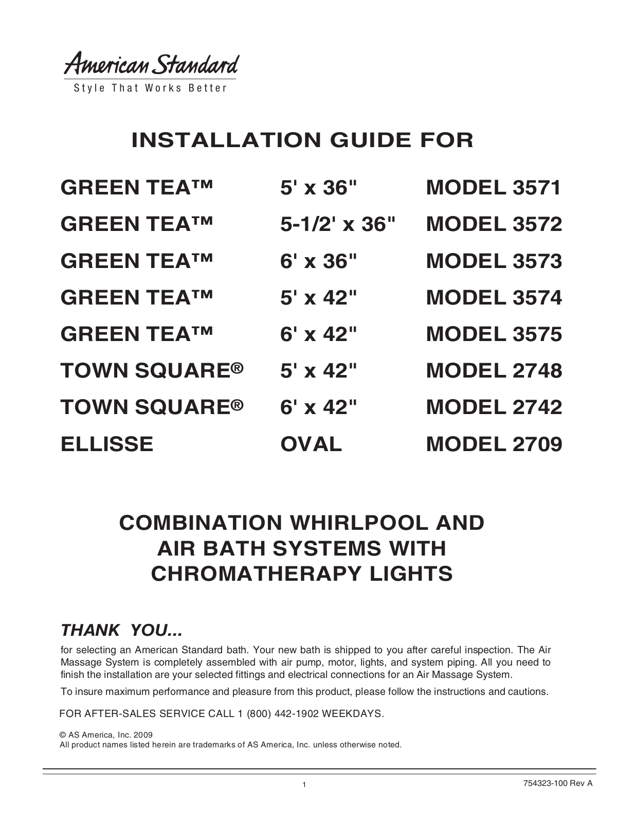 American Standard 754323-100 User Manual