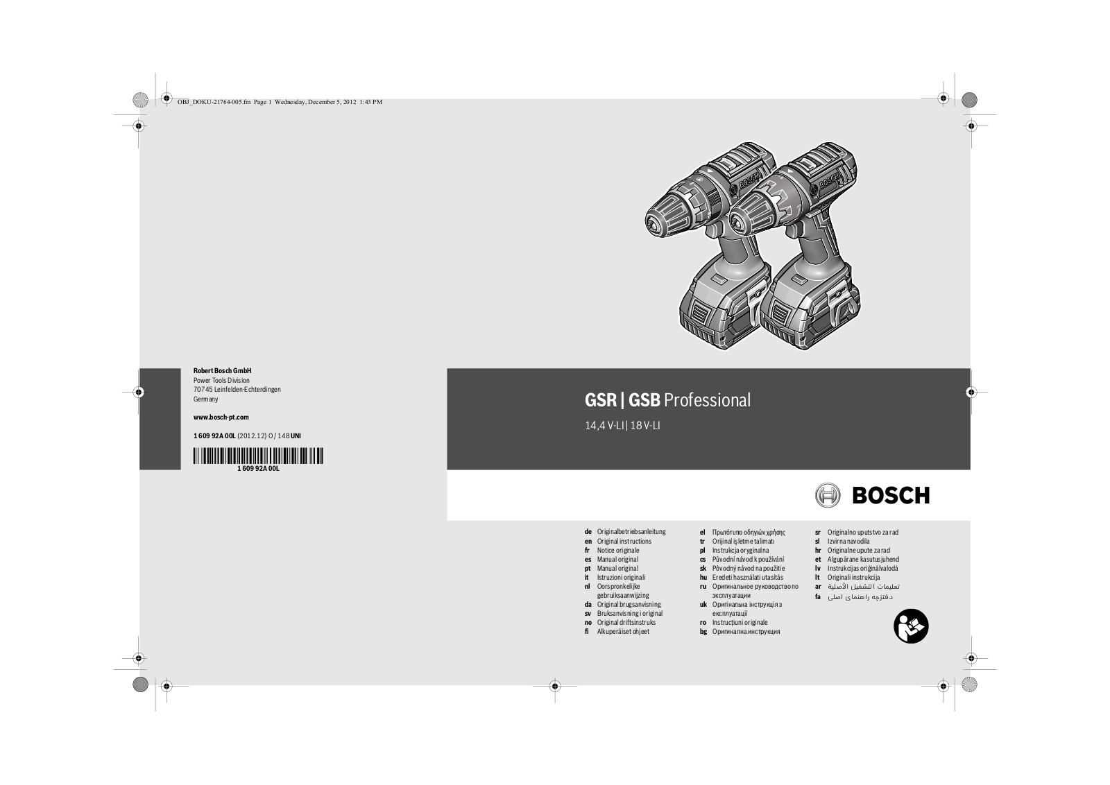 Bosch GSR Professional, GSB Professional User manual