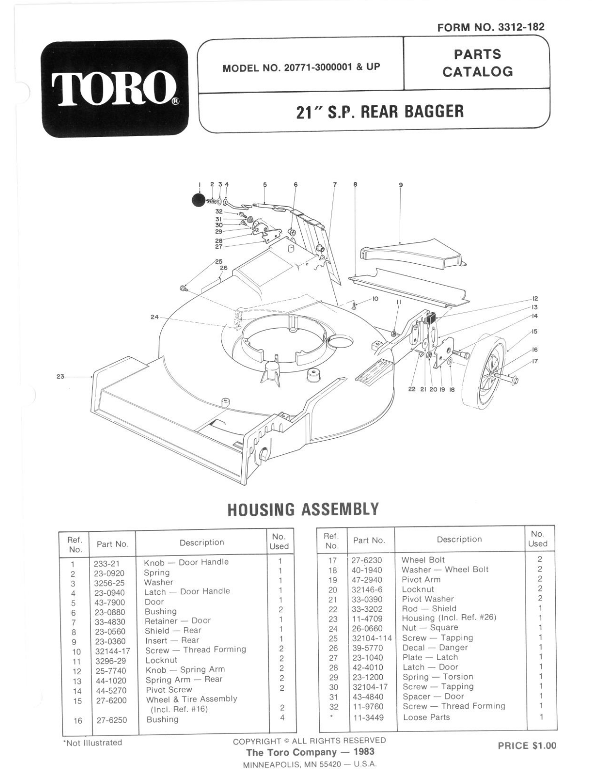 Toro 20771 Parts Catalogue