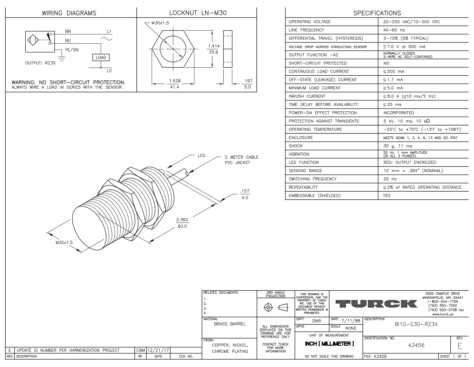 Turck BI10-G30-RZ3X Data Sheet