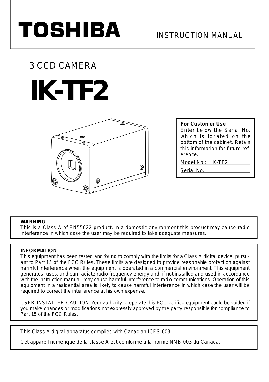 Toshiba IK-TF2 User Manual