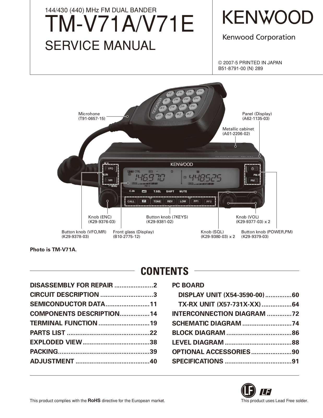 Kenwood TM-V71E, TM-V71A Service Manual
