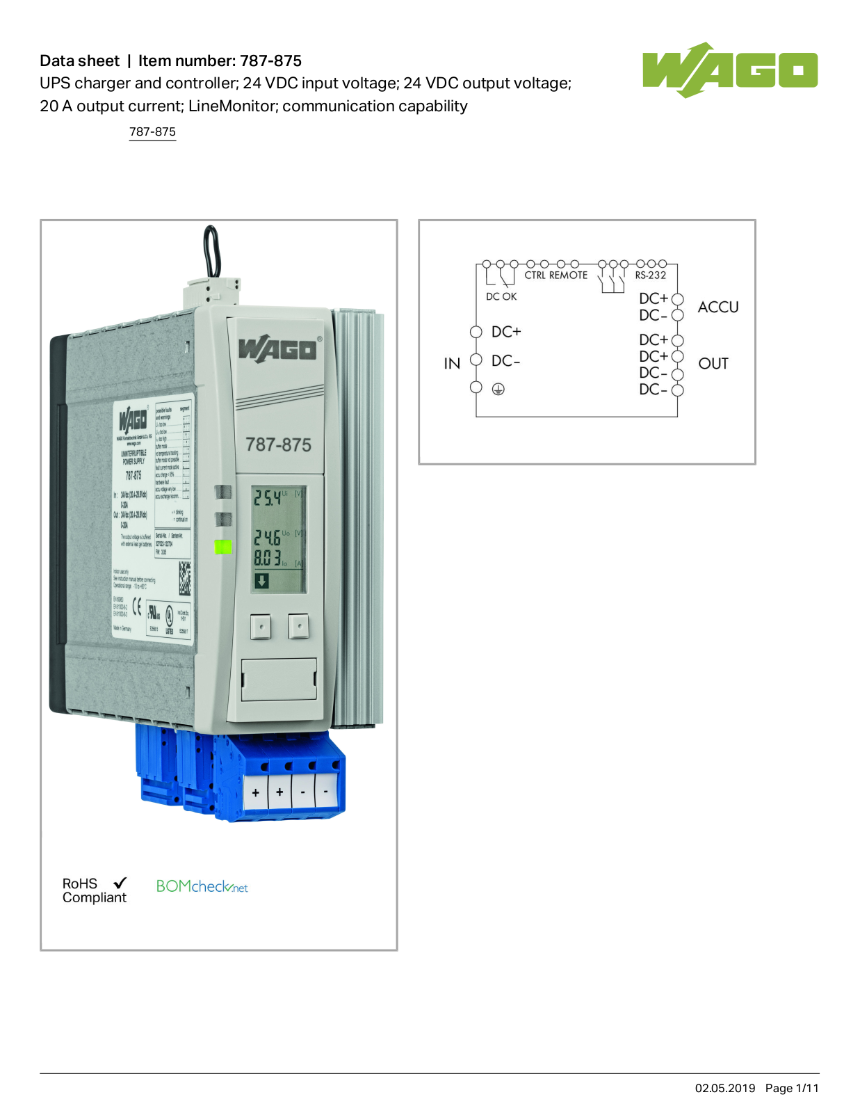 Wago 787-875 Data Sheet