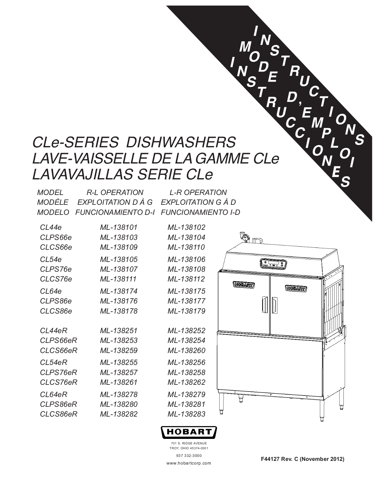 Hobart CL44E, CLCS7e Installation Manual