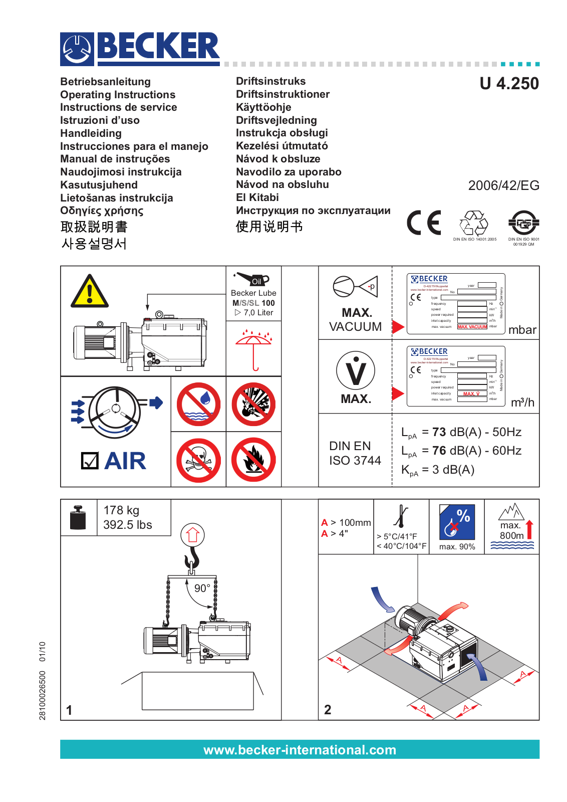 Becker U 4.250 Operating Instructions Manual