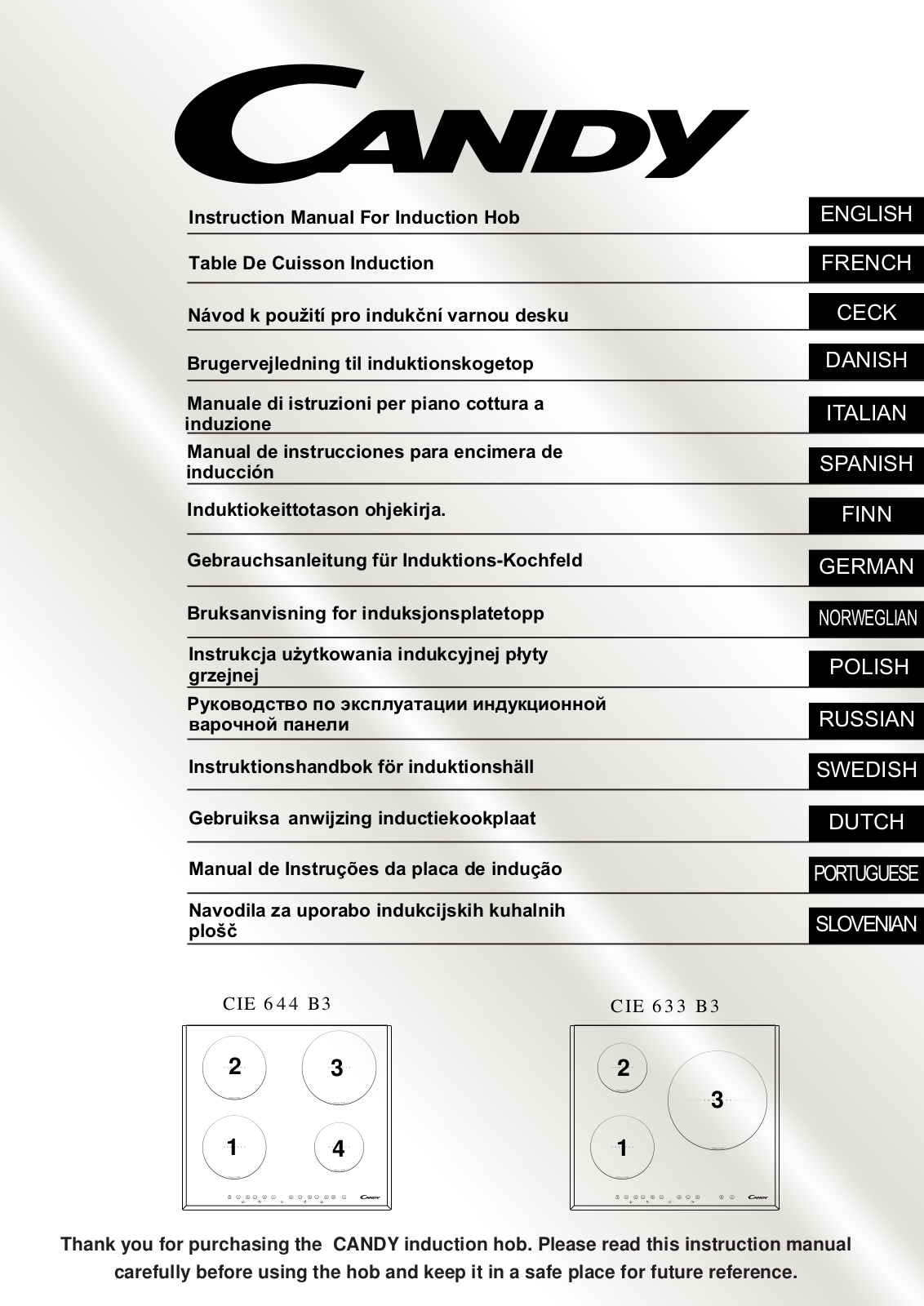 Candy CIE644B3, CIE633B3 User Manual