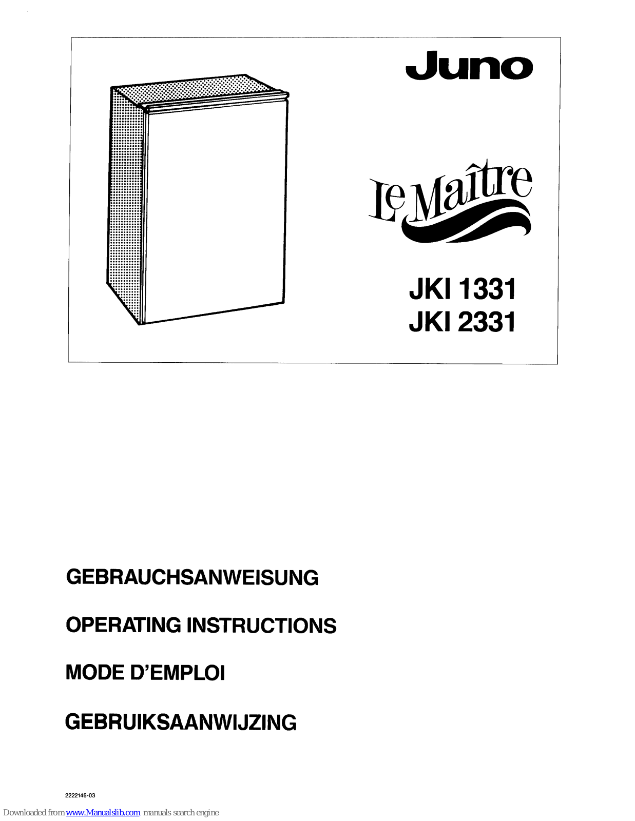 JUNO Le Maitre JKI1331, Le Maitre JKI2331 Operating Instructions Manual