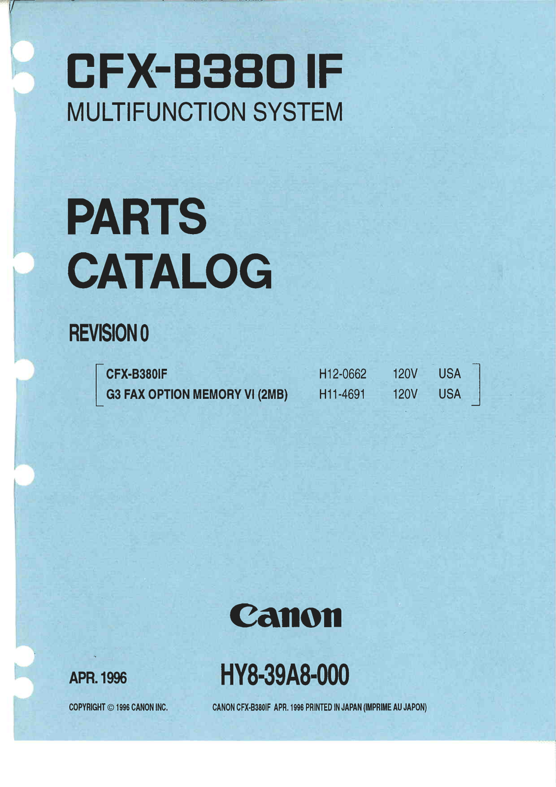 Canon CFX-B380IF PARTS CATALOG