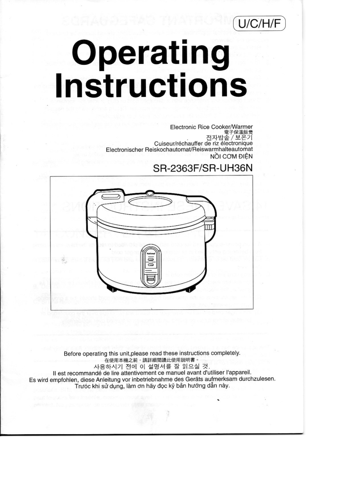 Panasonic SRUH36N, SR-2363FWSVA, NSR2363F User Manual