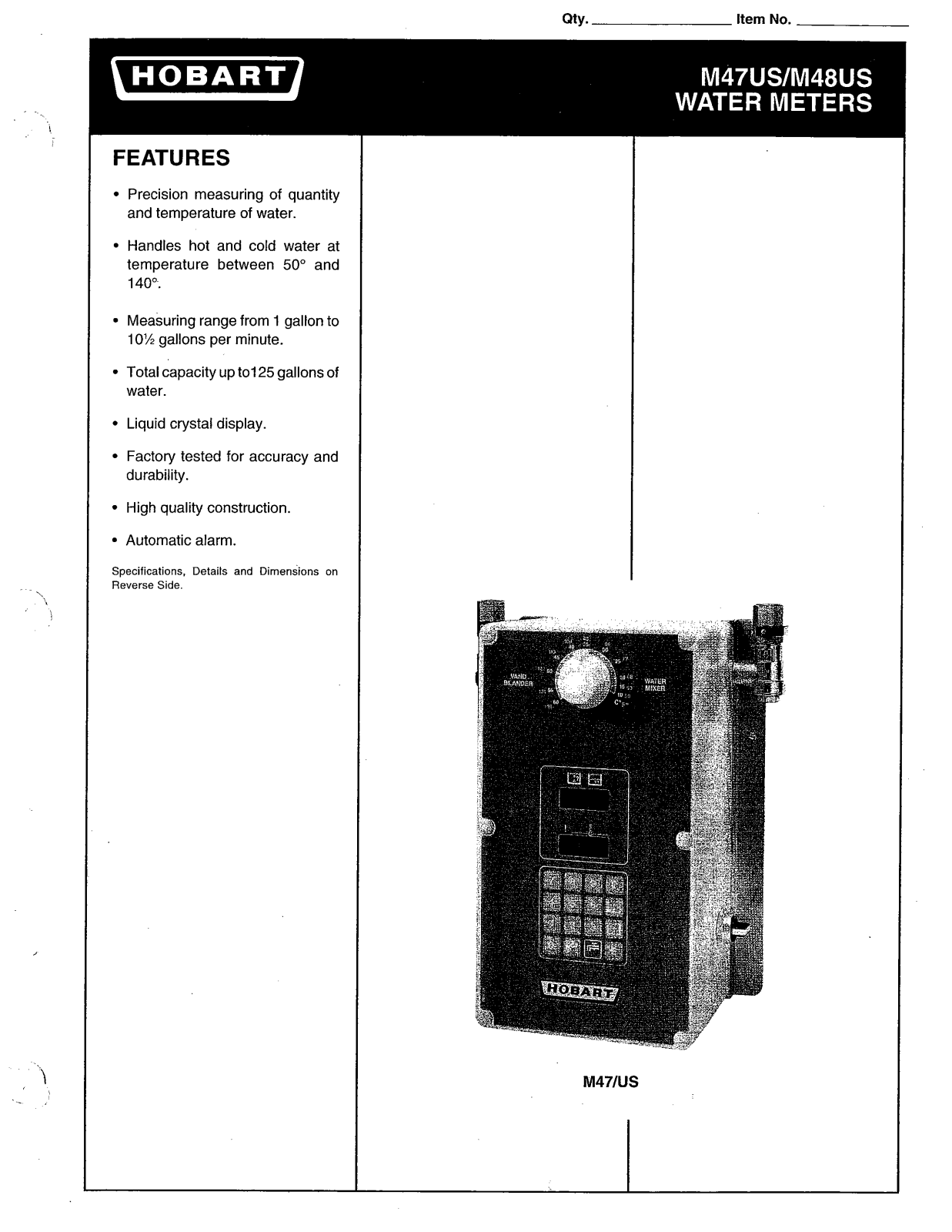 Hobart M47US User Manual