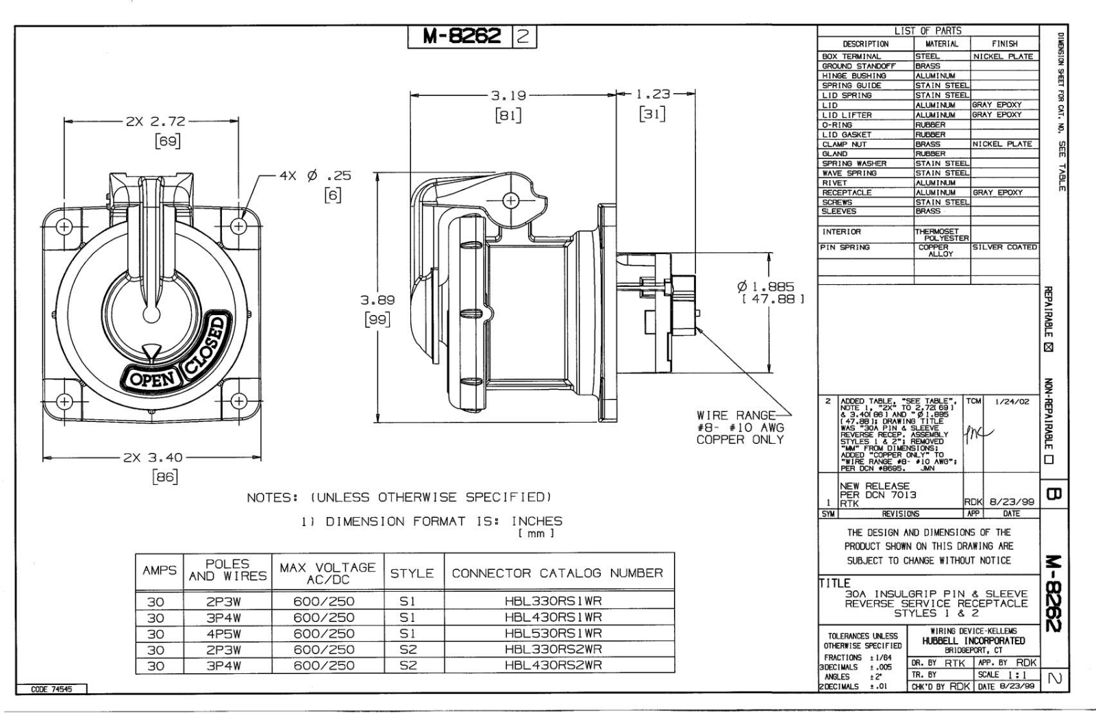 Hubbell HBL330RS1WR Reference Drawing