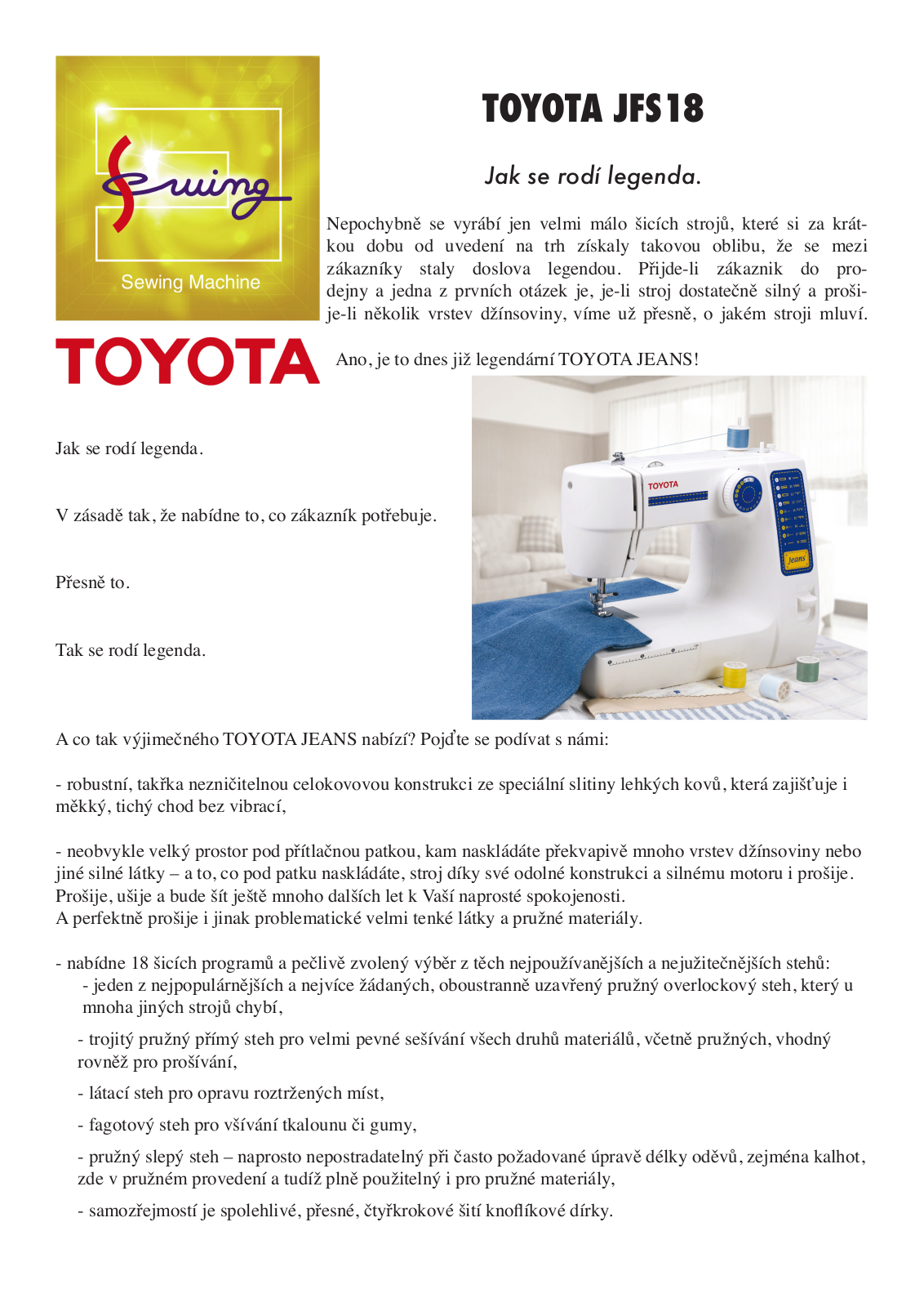 Toyota JFS 18 JEANS User Manual