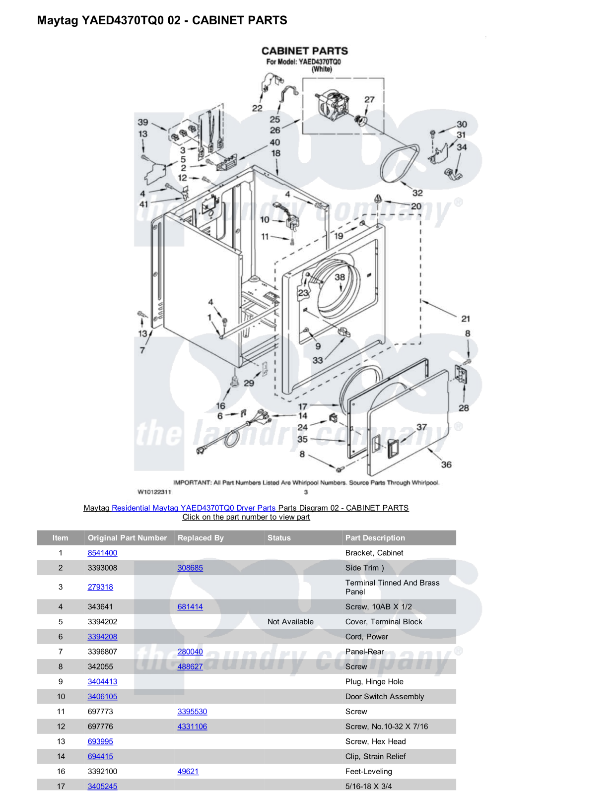 Maytag YAED4370TQ0 Parts Diagram