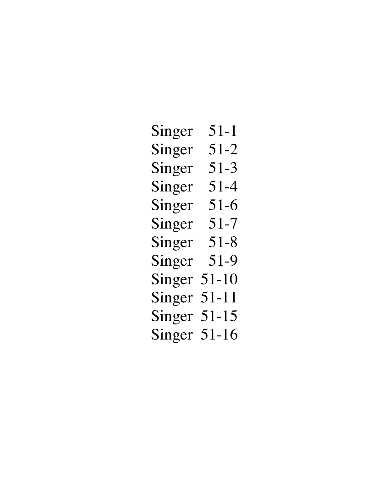 SINGER 51-1, 51-2, 51-3, 51-4, 51-6 Parts List