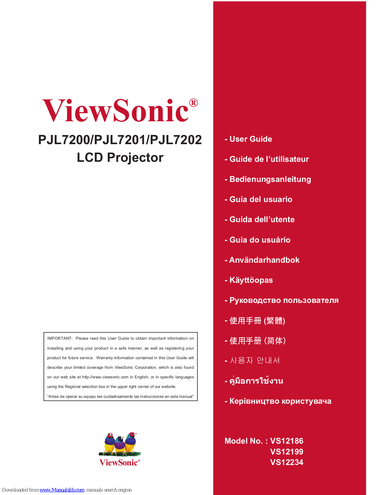 ViewSonic PJL7200, PJL7202, VS12186, VS12199, VS12234 User Manual