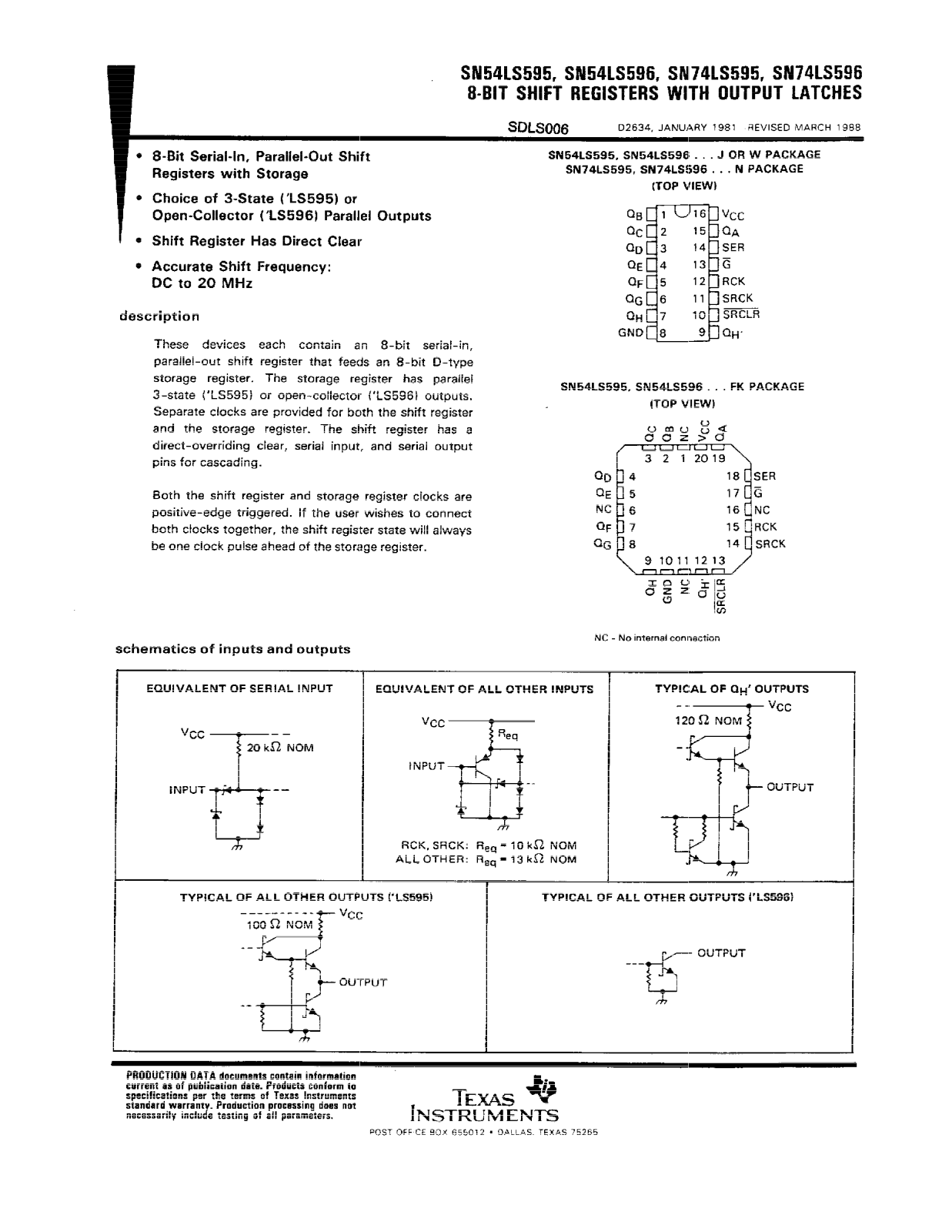 Datasheet SN54LS595J, SN74LS595D, SN74LS595DR, SN74LS595N, SN74LS595N3 Datasheet (Texas Instruments) - ManualMachine.com