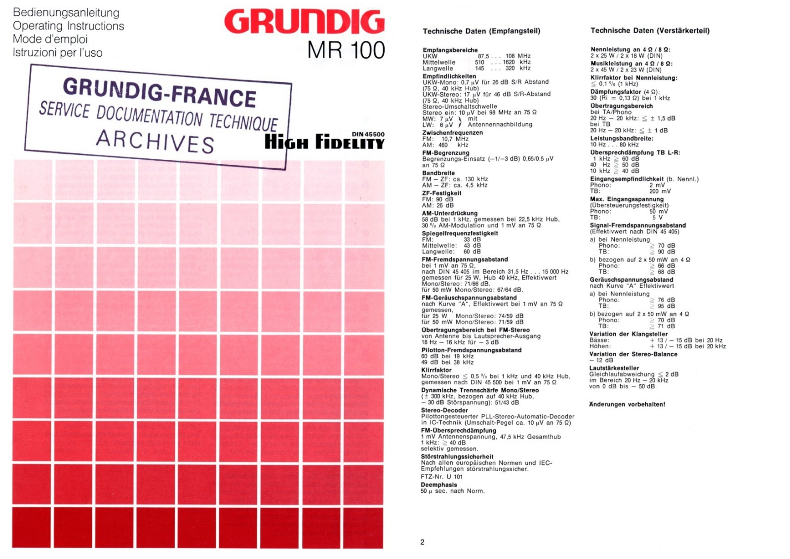 Grundig MR-100 Owners Manual