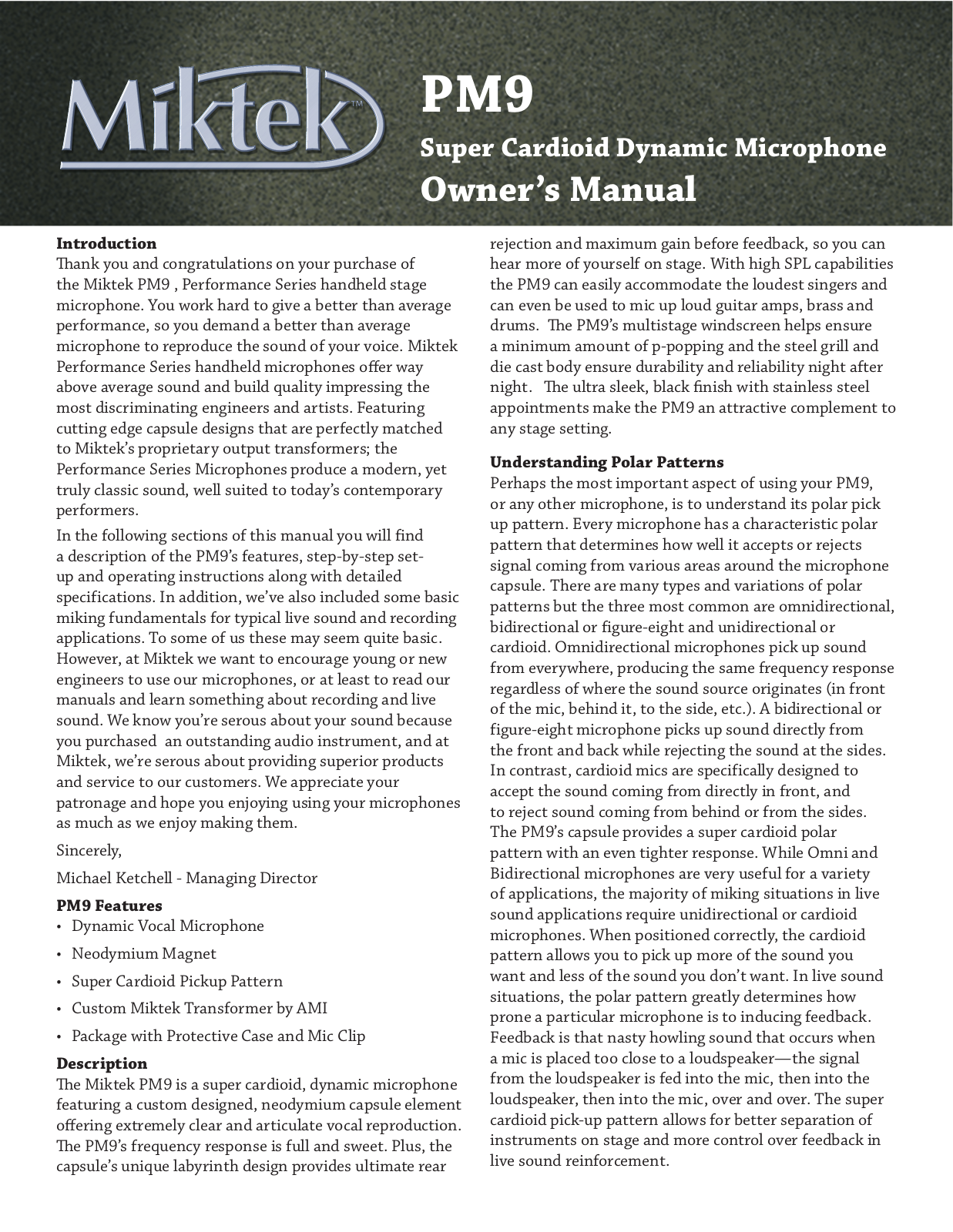 Miktek Audio PM9 Users Manual