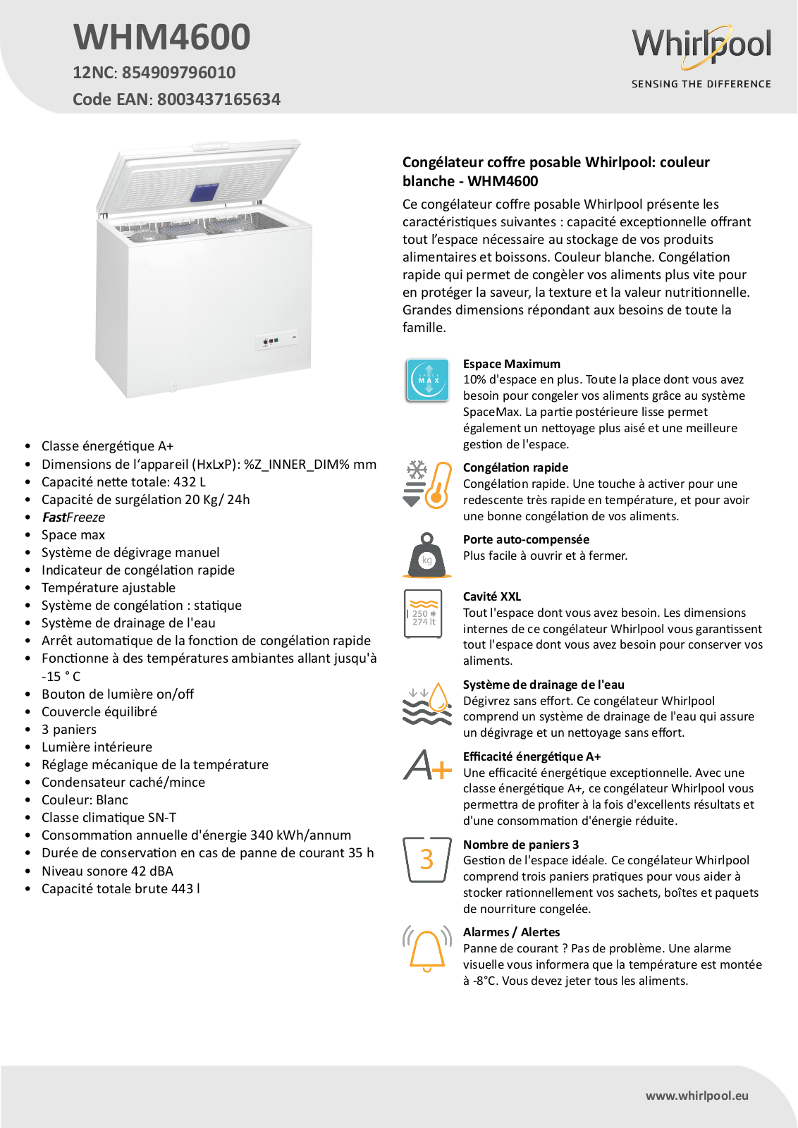 Whirlpool WHM4600 Product information